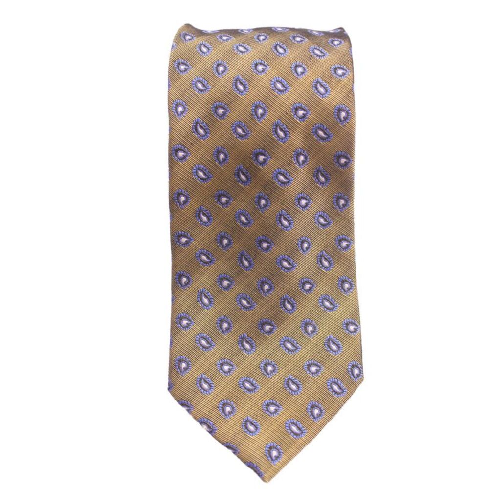Peter Elliot Mens Silk Paisley Print Classic Necktie Gold Blue